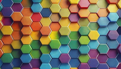 painted background texture of symmetrically arranged hexagons painted in the colors of the LGBT flag