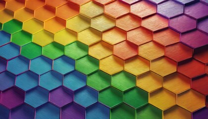 painted background texture of symmetrically arranged hexagons painted in the colors of the LGBT flag