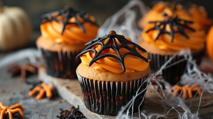 halloween cupcakes with cobwebs.