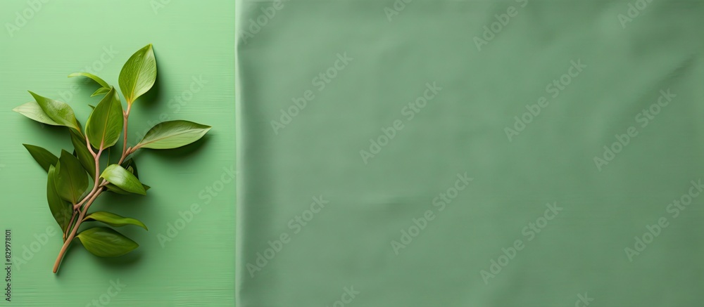 Aufkleber flat lay with a minimalist feel featuring a green kitchen napkin folded on a table the isolated imag