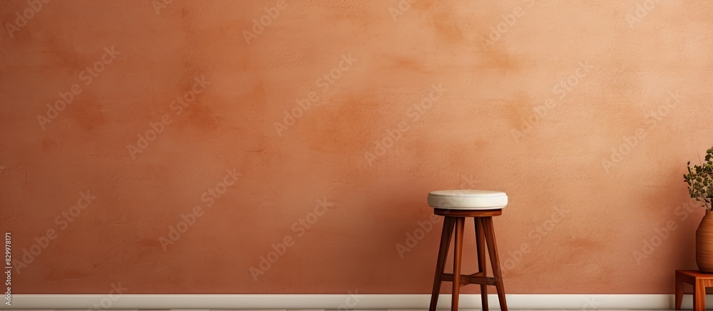 Fototapete indoor next to a brown wall there is a chic stool there is enough space on the wall for adding text 