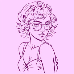 retro girl in glasses vector for card decoration illustration