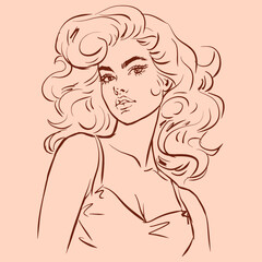 image of a retro woman vector for card decoration illustration