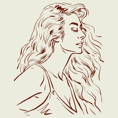 portrait of a long hair woman vector for card decoration illustration