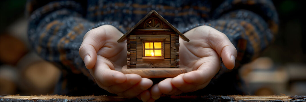Model of a beautiful country house in male hands. concept of buying, selling or renting real estate