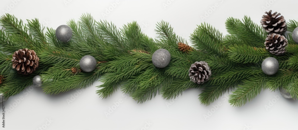 Aufkleber Christmas composition featuring spruce and fir branches forming a border This isolated white background image includes copy space for text making it suitable for use as a banner