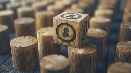 The rectangular wooden model is a symbol of a person. Concept of selecting employees to work efficiently and successfully