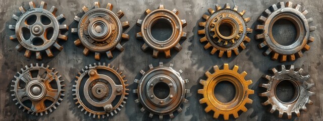 A collection of mechanical gears and cogs.