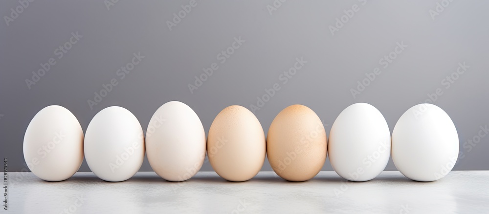Aufkleber A copy space image of chicken eggs white in color against a gray backdrop