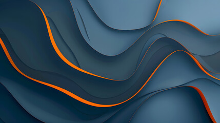 Minimal geometric background. Dynamic blue shapes composition with orange lines. Abstract background. Generative AI.