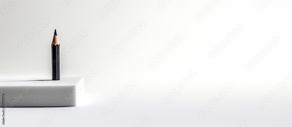 Poster A pencil with an eraser on top is placed on white paper creating a copy space image This concept can serve as inspiration for your creative endeavors