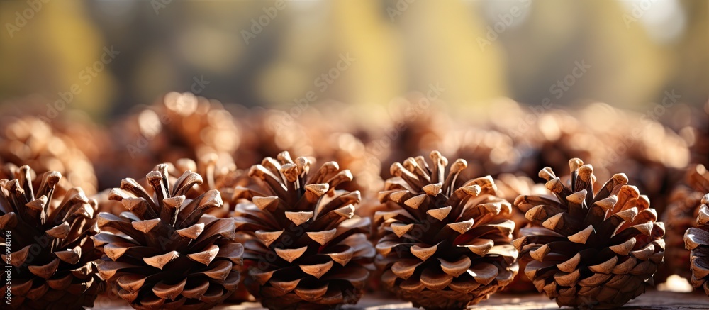Poster a close up image of brown pine cones with copy space