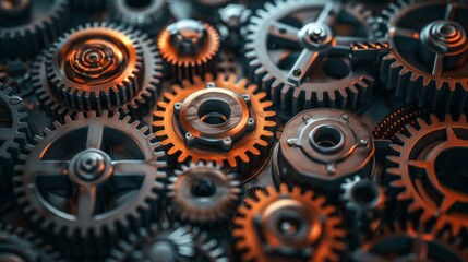 A collection of mechanical gears and cogs.