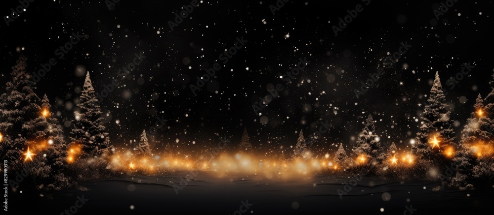 Poster a festive christmas scene with a black background featuring a vibrant fire spark and ample copy spac