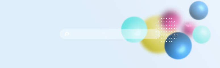 Background with search bar in glass morphism style. Beautiful and friendly background with colorful floating circles