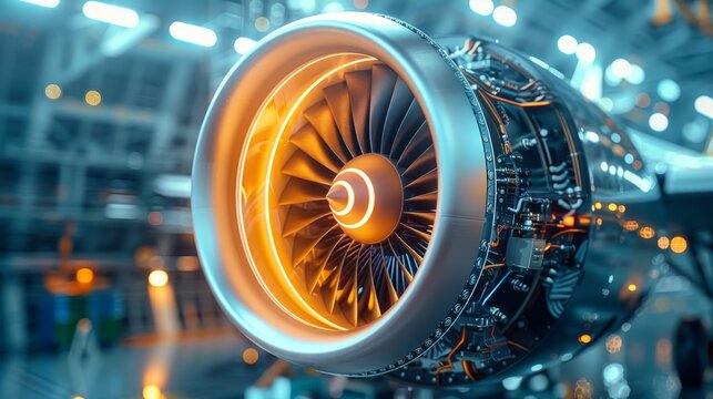 Turbine Engine Jet Blades Illuminated in a Hangar