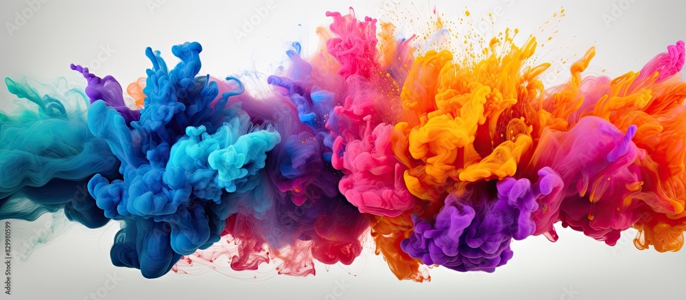 Aufkleber A colorful explosion of abstract powder splatters on a white background creates a vibrant and dynamic copy space image