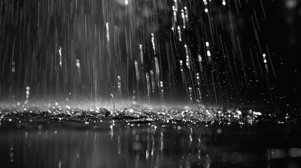 Water droplets from a shower falling on a dark surface