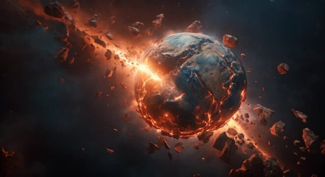 An asteroid hitting the earth causing a huge explosion.