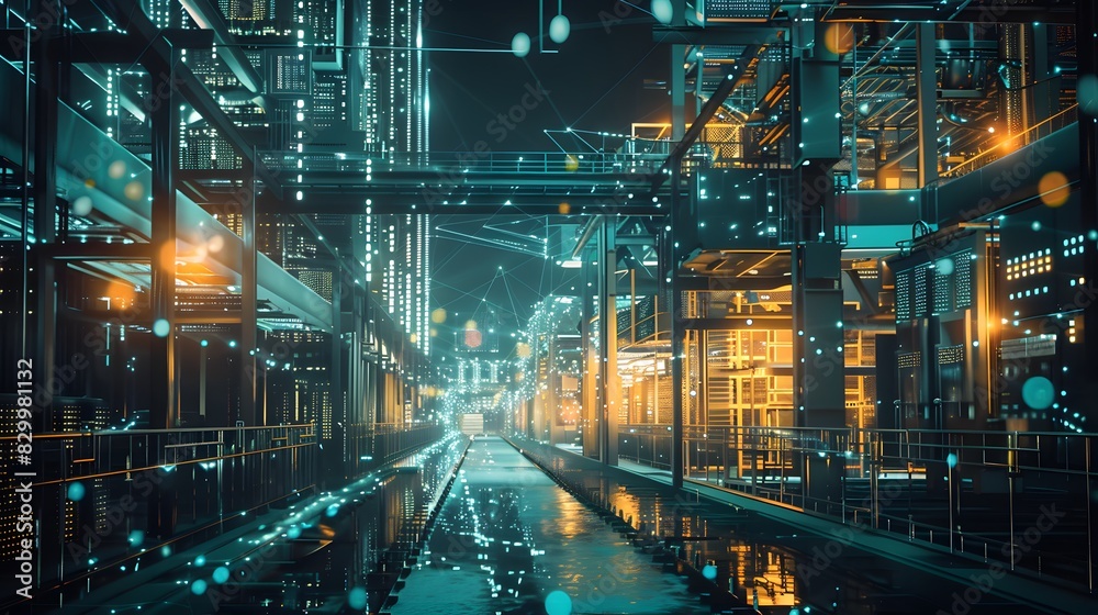 Poster an industrial setting showcasing edge computing, with localized servers processing data at the edge 