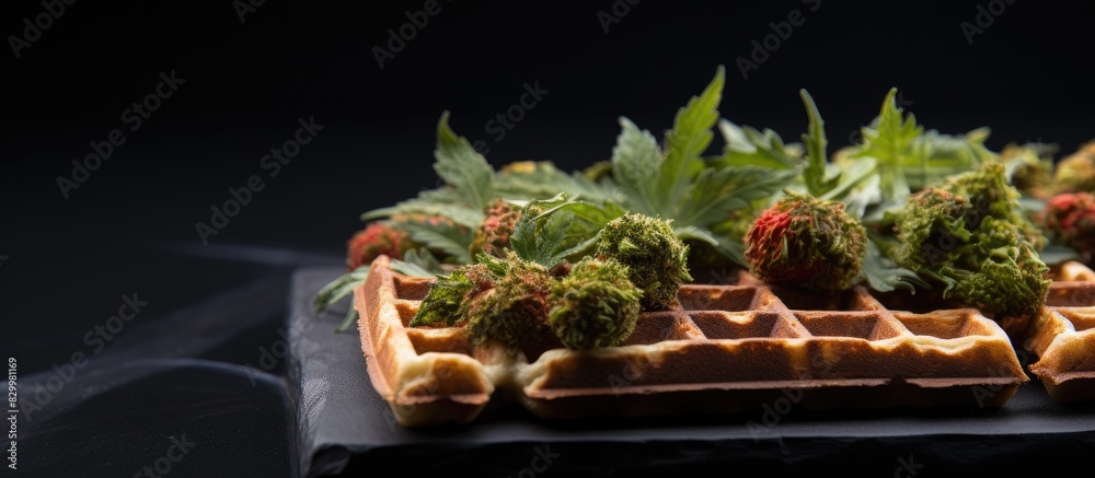 Poster a delicious waffle topped with marijuana buds perfect for satisfying those post smoking munchies the