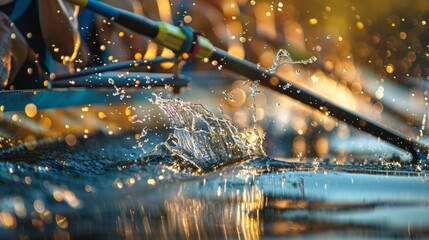 Synchronized Rowing Team in Action with Rhythmic Movements and Splashes - Perfect for Sports Posters and Motivational Prints