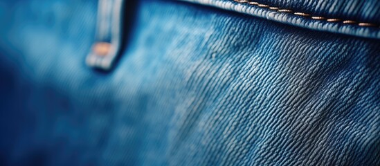 A close up shot of the back pocket of blue jeans showcasing the denim fabric and providing a denim background with copy space - Powered by Adobe