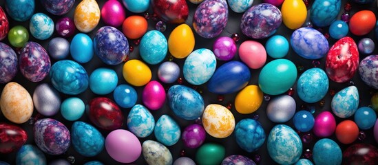 A festive Easter background displaying colorful eggs ideal for copy space image