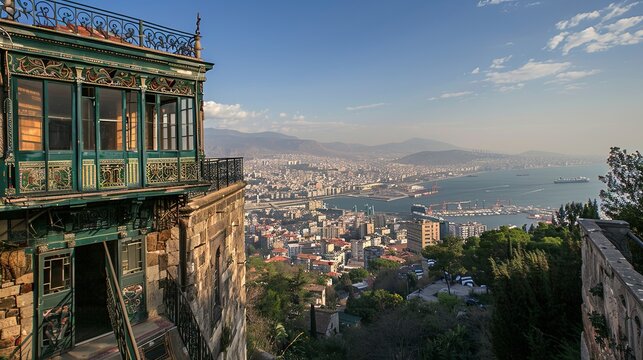 IZMIR, TURKEY - NOV. 26, 2011: The Asansor, built in 1907, commands a spectacular view of the metropolitan city of Izmir. It still operates as an elevator in the Karatas district of the city