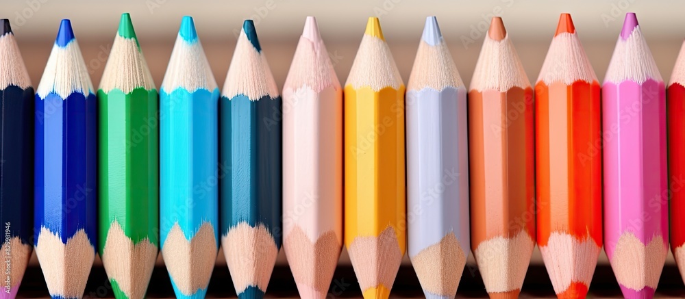 Poster A close up view of colored pencils on a textured surface with a shallow depth of field creating a visually pleasing copy space image