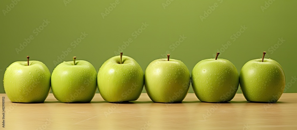 Poster A close up of fresh green apples on the table with plenty of copy space for an image