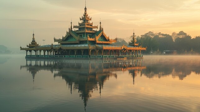 Karaweik on the Kandawgyi lake in Yangon, Myanmar