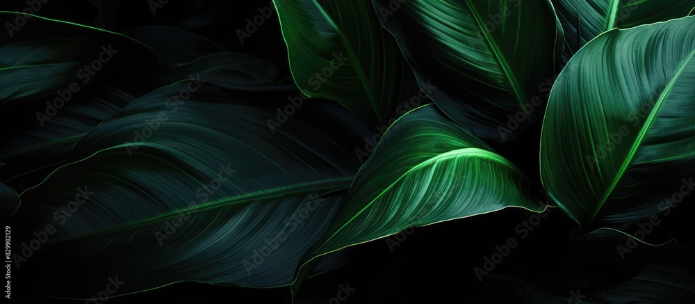 Fototapete beautiful dark green leaves of homalomena are shown in a close up copy space image with light and sh