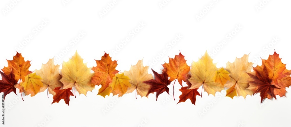 Poster Autumn maple leaves forming a border isolated on a white background Copy space image