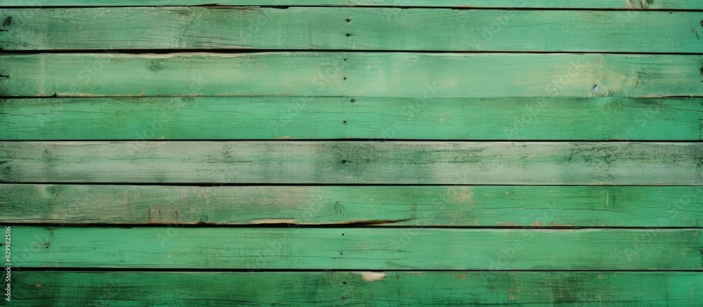 Poster an old vintage green wooden fence serves as a close up copy space image with textured wall panels or