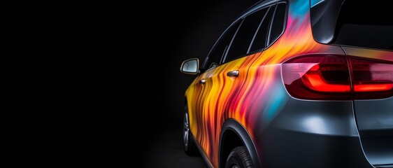 Bright colorful pattern on the car in neon bright style