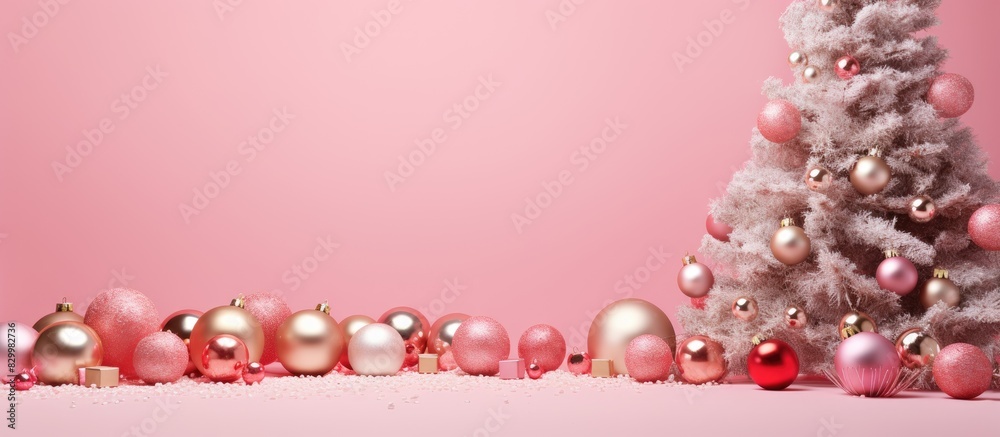 Poster a pink background showcasing christmas inspired decorations providing ample room for additional cont