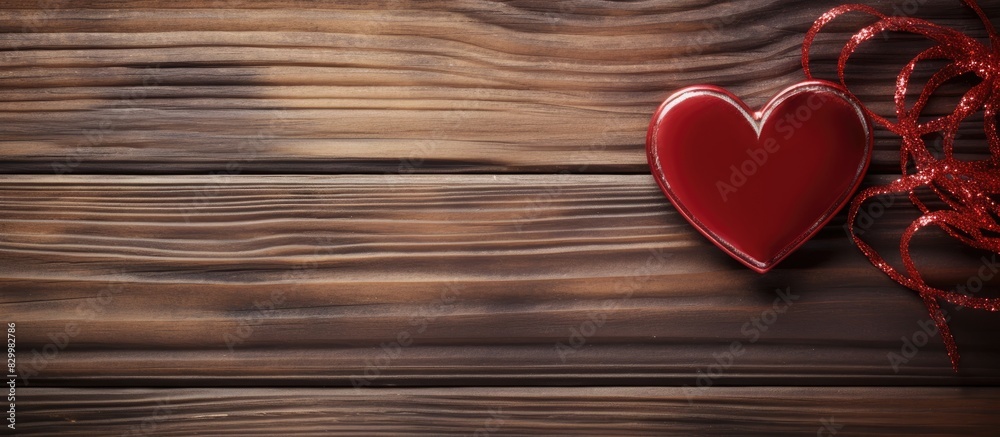 Poster a copy space image of a heart decorated for christmas placed against a rustic wood background