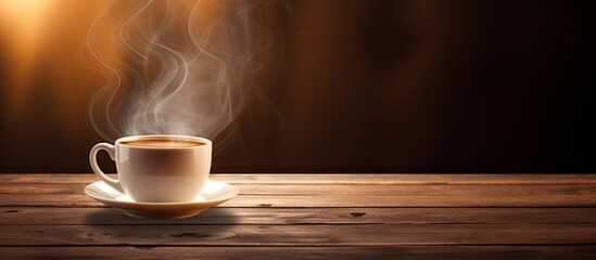 Fototapeta premium Coffee cup on a wooden background with copy space image