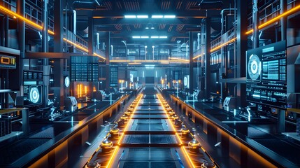 Fototapeta premium An industrial setting showcasing Edge Computing, with localized servers processing data at the edge of the network, close to the data source