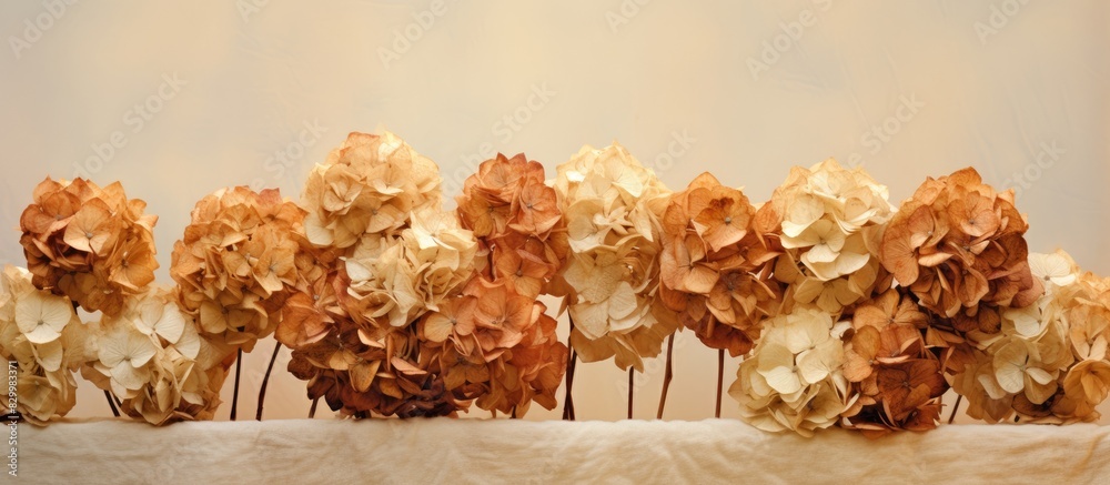 Poster natural dried hydrangeas withered and arranged in a copy space image