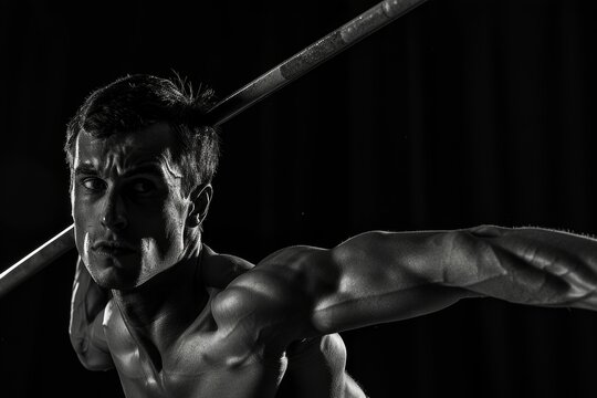 Dynamic Javelin Thrower in Focused Pose for Sports Photography and Athletic Inspiration - Powered by Adobe