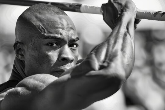 Intense Concentration of a Javelin Thrower with Focus on Determination and Skill