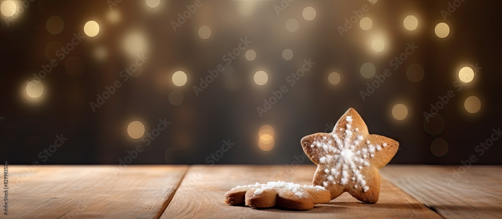 Poster A Christmas cookie sits on a rustic wooden table surrounded by ample copy space for additional images or text