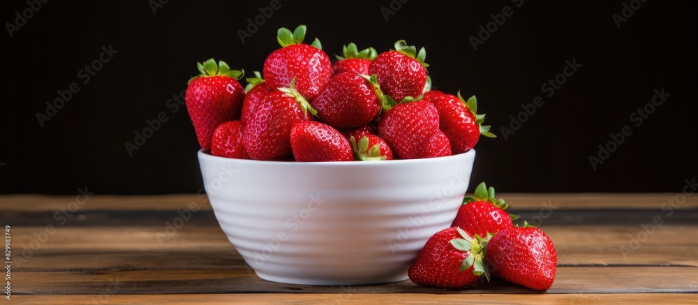 Leinwandbilder a close up image of red fresh strawberries arranged in a cup on a table with ample copy space