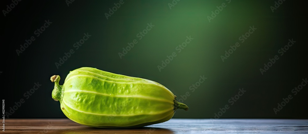 Aufkleber close up of a vibrant green chayote on a table providing ample copy space for text