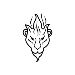 Lion head with fire flame logo design vector illustration