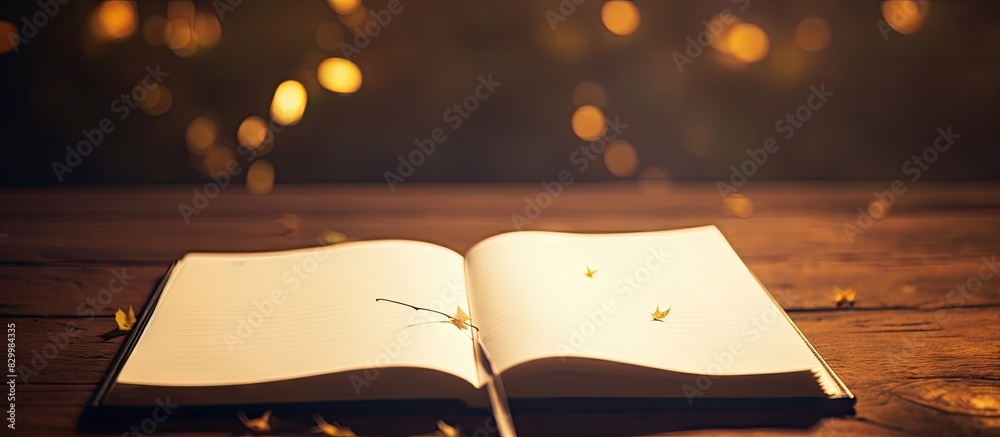 Aufkleber Glimpse the dimly lit scene of a blank white notebook with a pen ready for words to grace its empty pages Copy space image