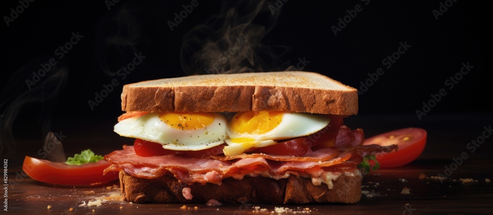 Aufkleber A delicious sandwich made with spam and eggs. with copy space image. Place for adding text or design