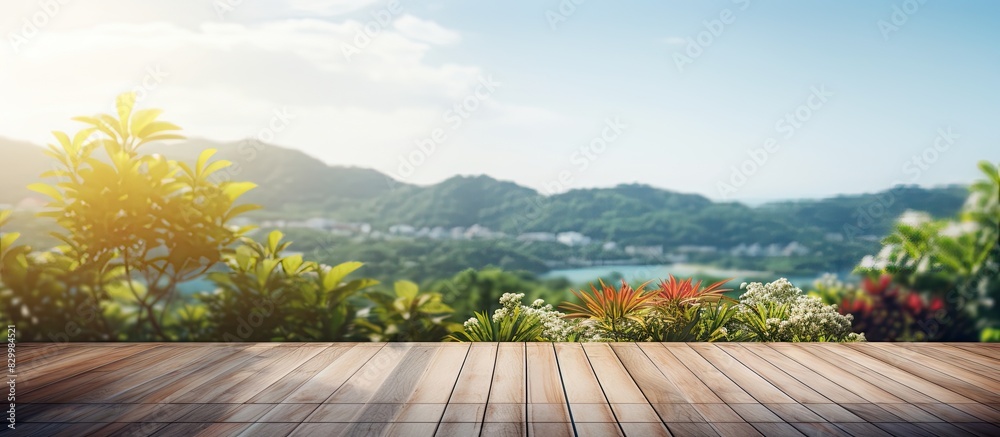 Poster Blur nature background with balcony and terrace offering a scenic view. with copy space image. Place for adding text or design